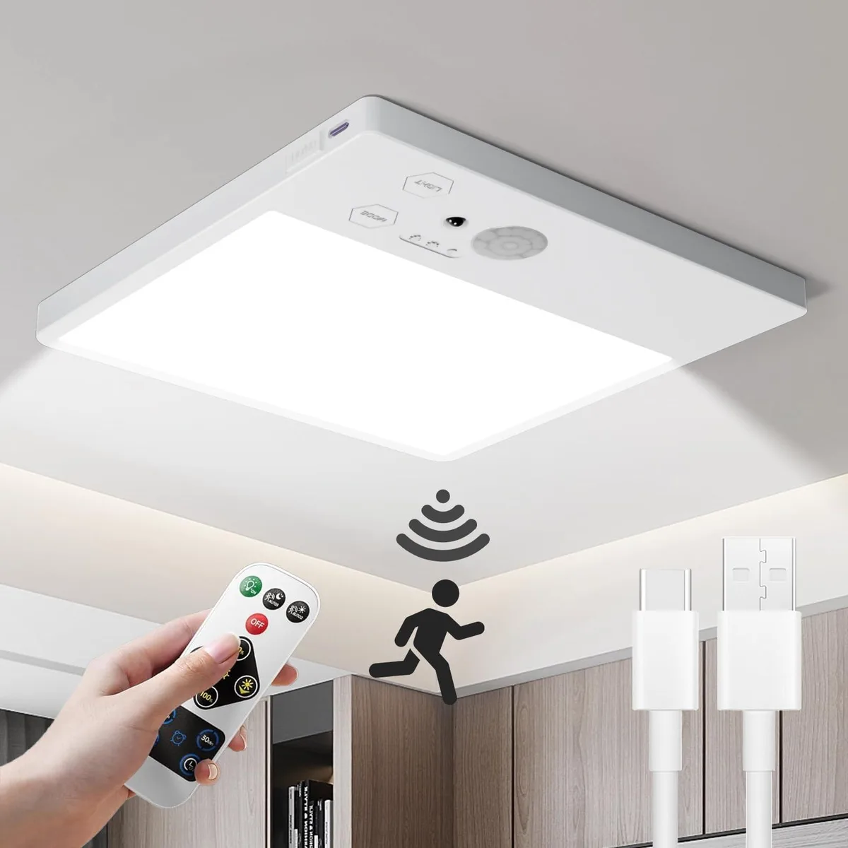 White round ceiling light with clear prismatic diffuser and magnetic mount