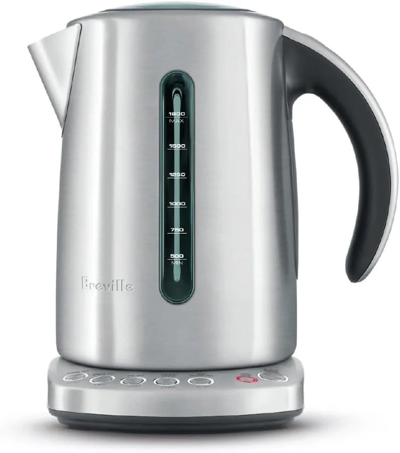 Brushed stainless steel cordless kettle on 360-degree base