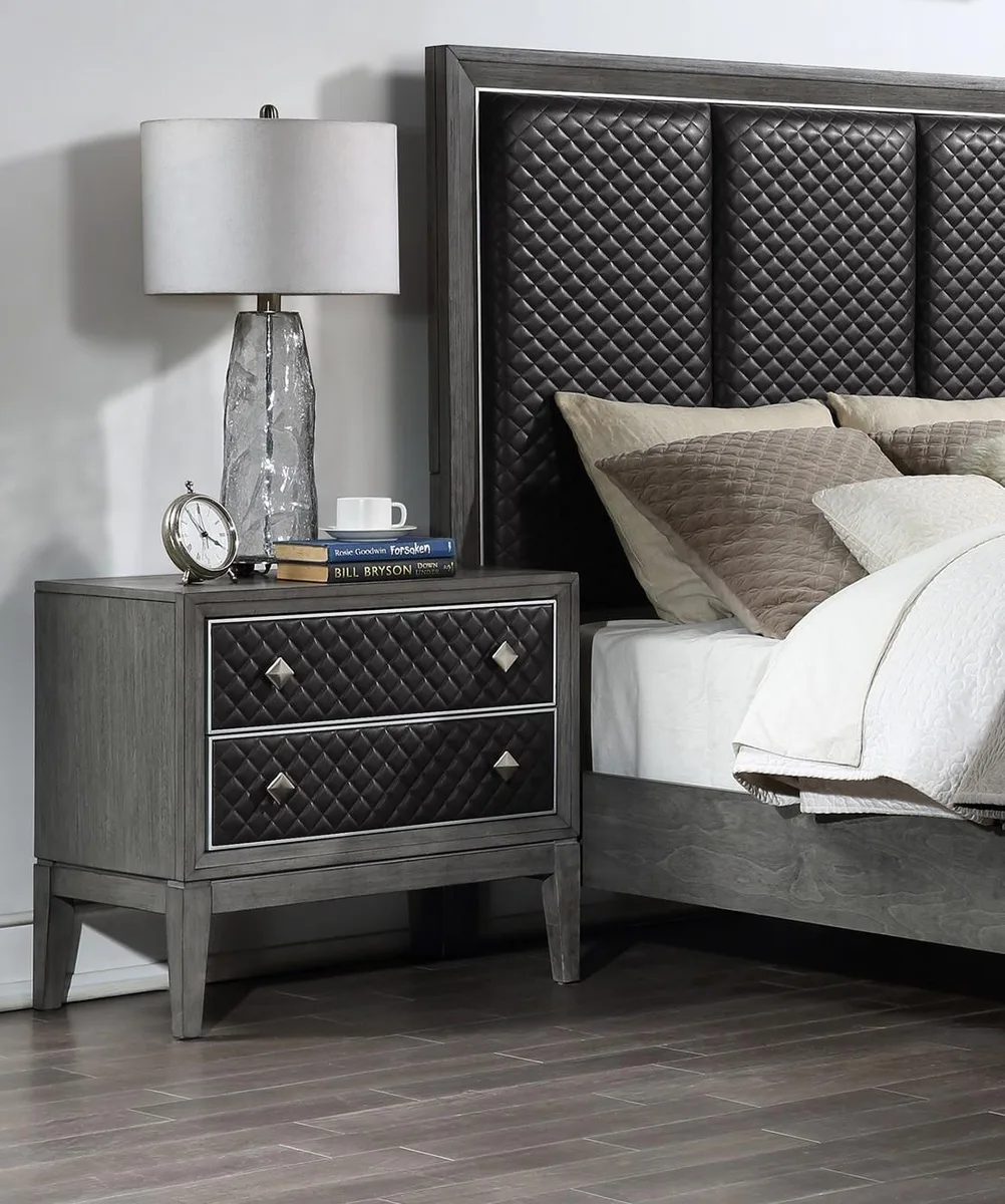 tuphen tuphen Nightstand 2-Drawer Gray Faux Leather Birch Veneer 29x17x27H — product photo