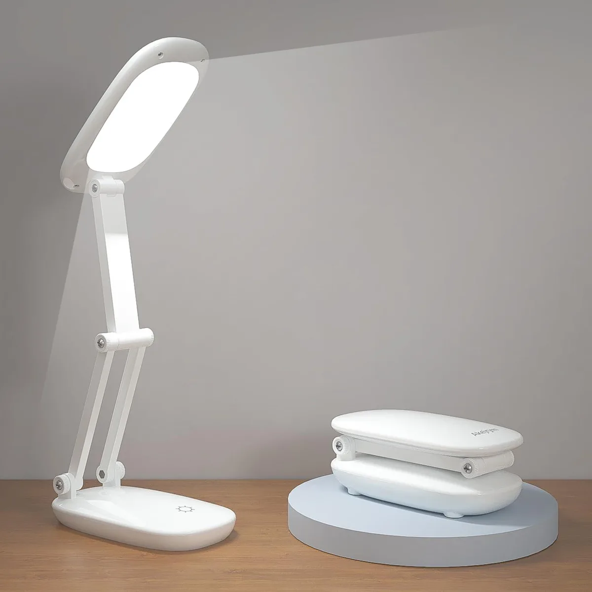  Akejrym A888 Table Lamp 2000mAh Rechargeable 3 Brightness Touch Foldable White — product photo