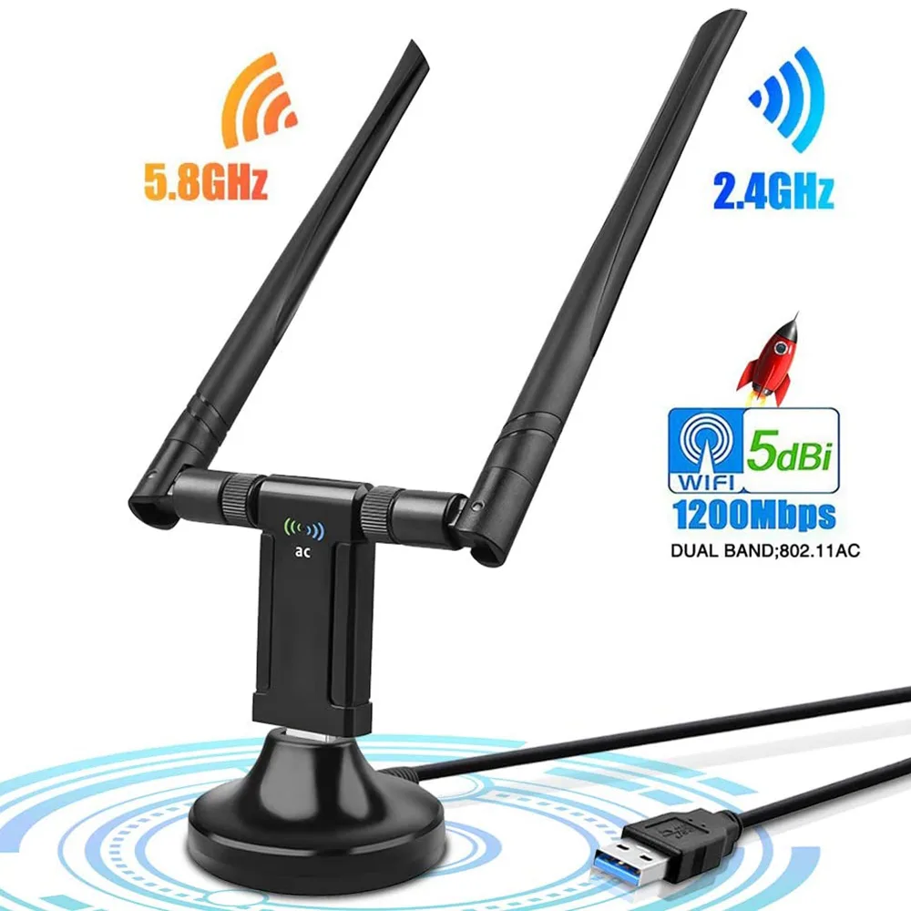 E-yield E-yield 1200Mbps Dual Band USB 3.0 Wi-Fi Adapter with 2.3ft Cradle — product photo