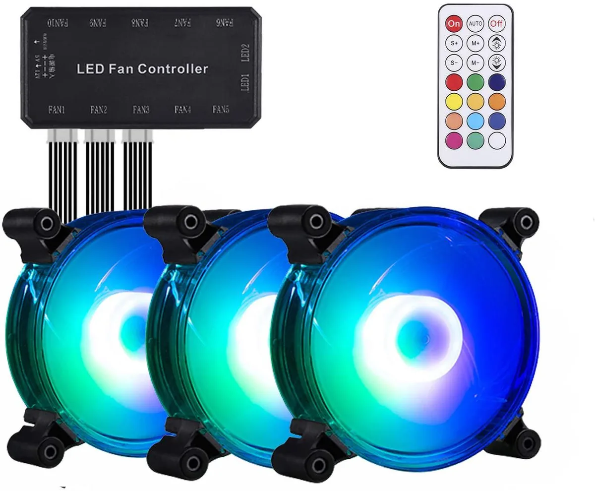PANO-MOUNTS PANO-MOUNTS 12025RGBC3PACK 120mm RGB case fan 3-pack with remote controller — product photo