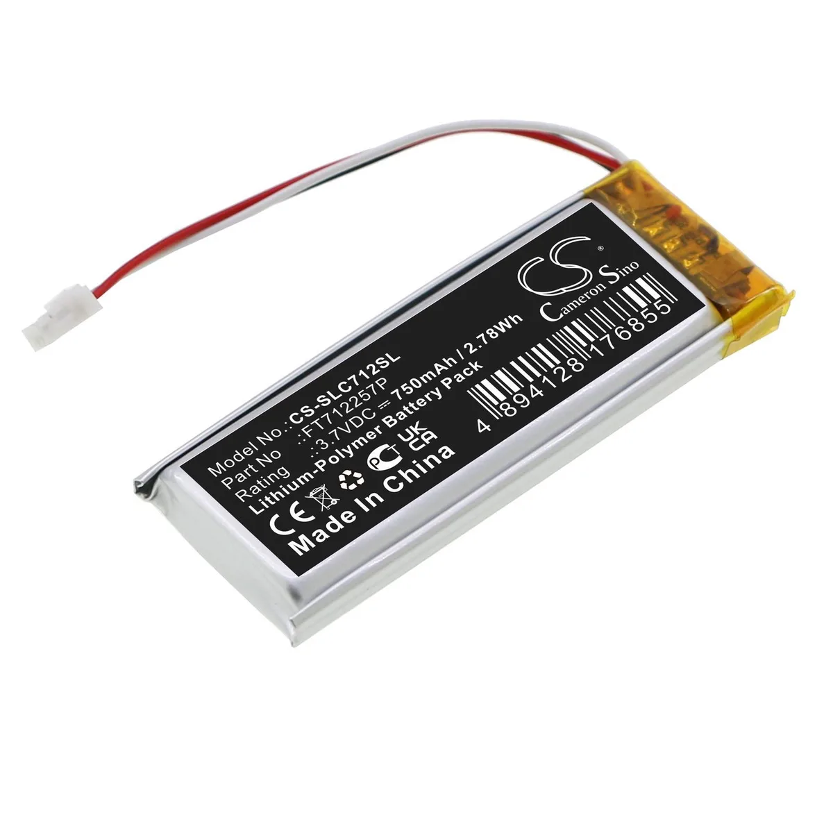 Small rectangular replacement battery with wrapped label