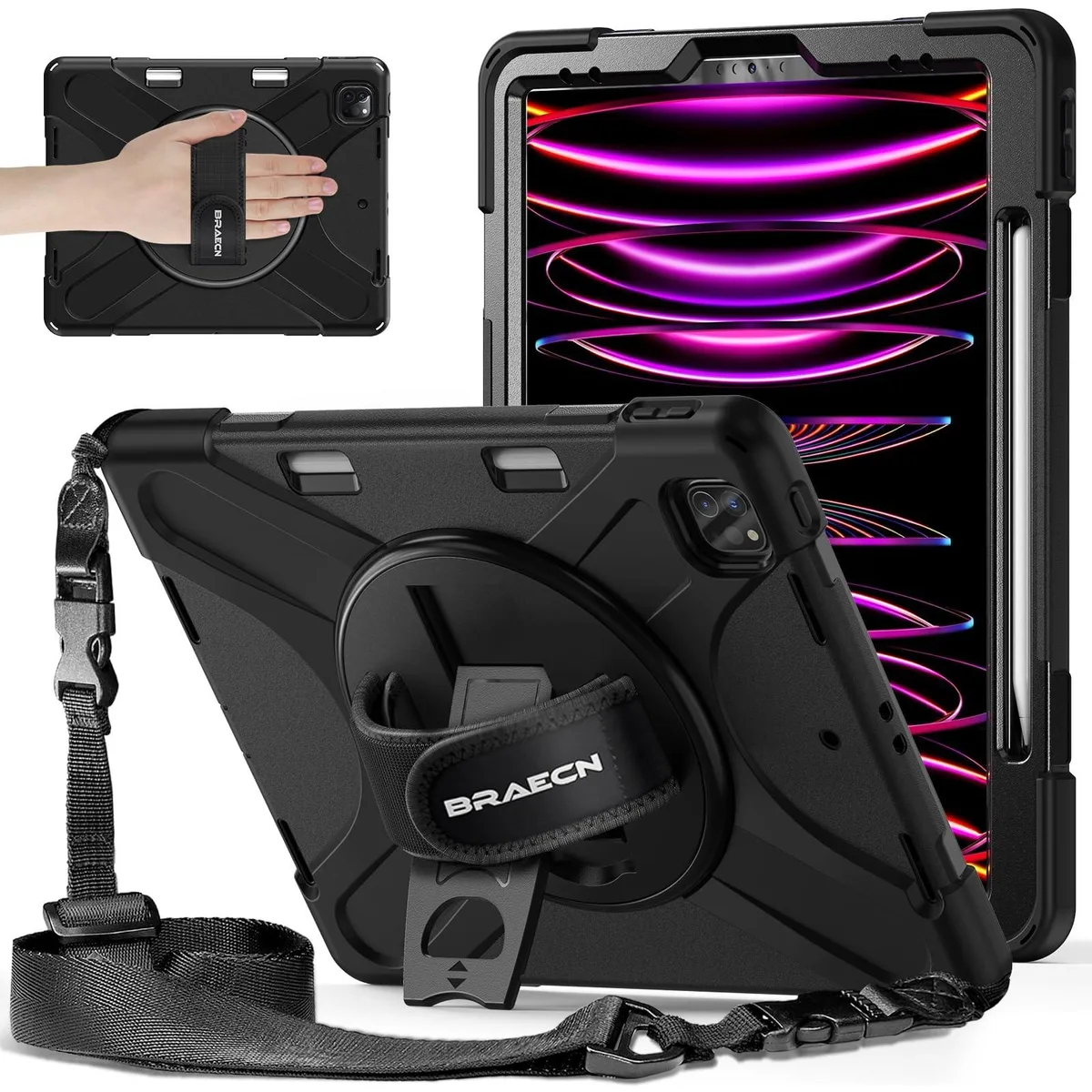 BoYata BoYata iPad Air 13 / Pro 12.9 Case with Stand &amp; Straps, Black — product photo