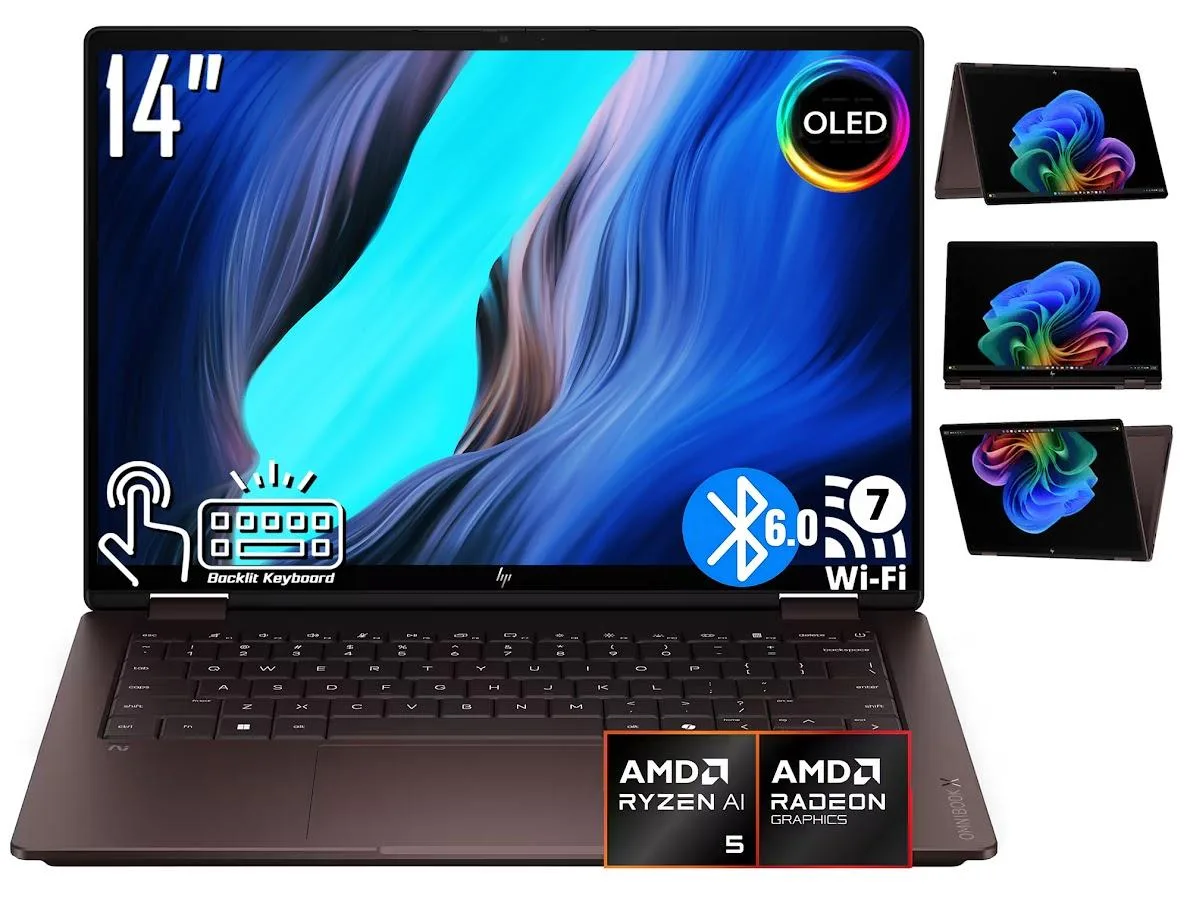 HP HP OmniBook X 2-in-1 Laptop AMD Ryzen AI 5 430 14 OLED 16GB 1TB — product photo