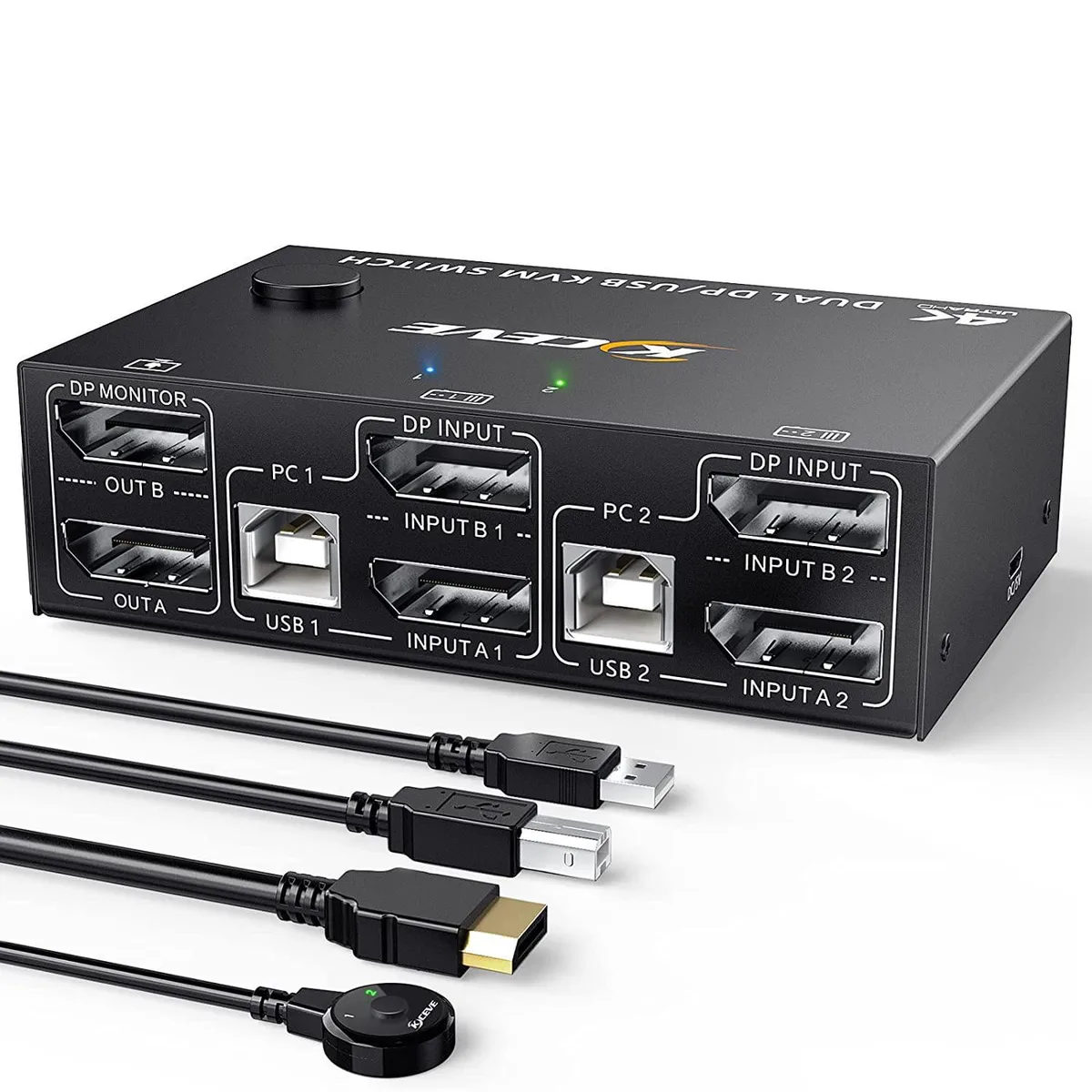 WRIARICH WRIARICH 2 Port DP 1.4 KVM Switch Dual Monitor 8K@30Hz 4K@144Hz 4 USB 2.0 — product photo