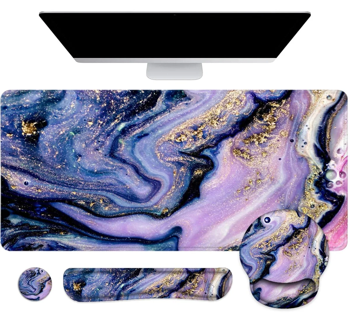  Lateefah ZDMP248 4-in-1 Large Mouse Pad Set Purple Marble — product photo