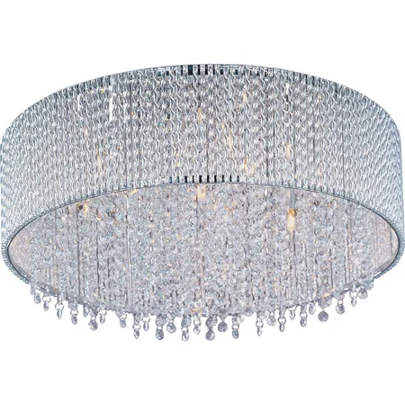 Polished chrome spiral flush mount with seven lights and crystal beads