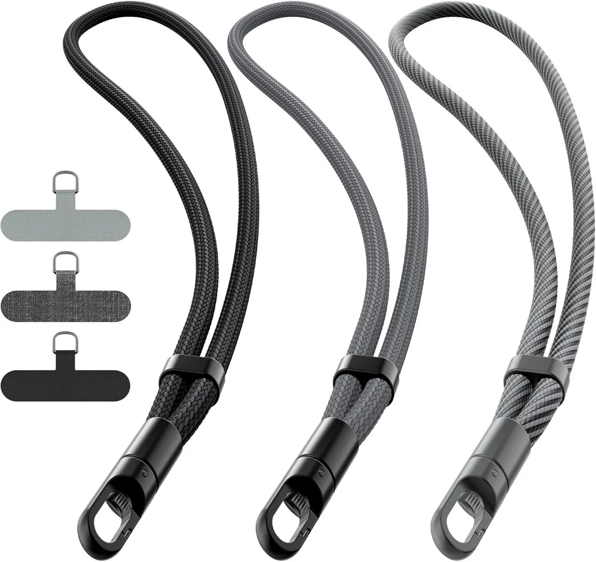 MCHOSE MCHOSE Phone Strap 3 Pack Adjustable Wrist Lanyard 360° Rotating .4mm Tabs Black Dark Gray — product photo