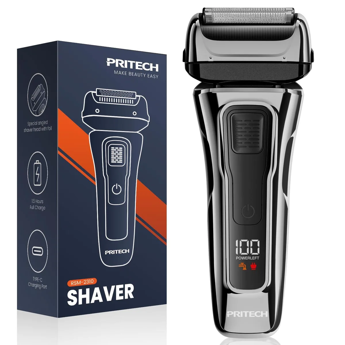 Black foil shaver with pop-up trimmer and LED display