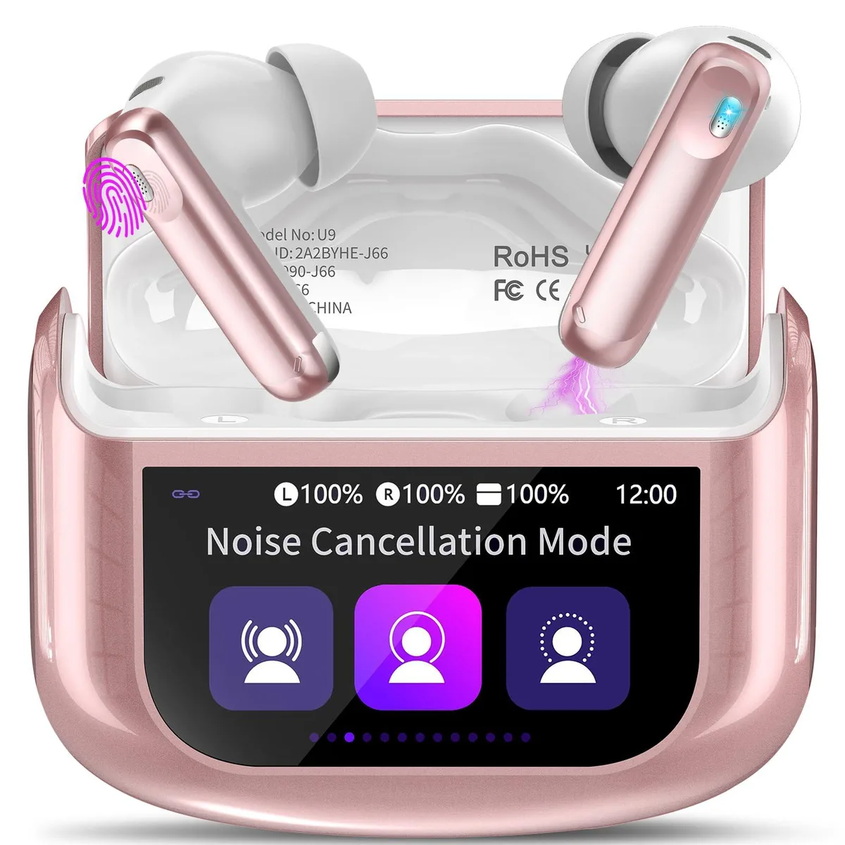 No Sew No Sew U9 Wireless Earbuds Pink Bluetooth 5.4 48H ANC ENC IPX7 5 EQ Modes — product photo