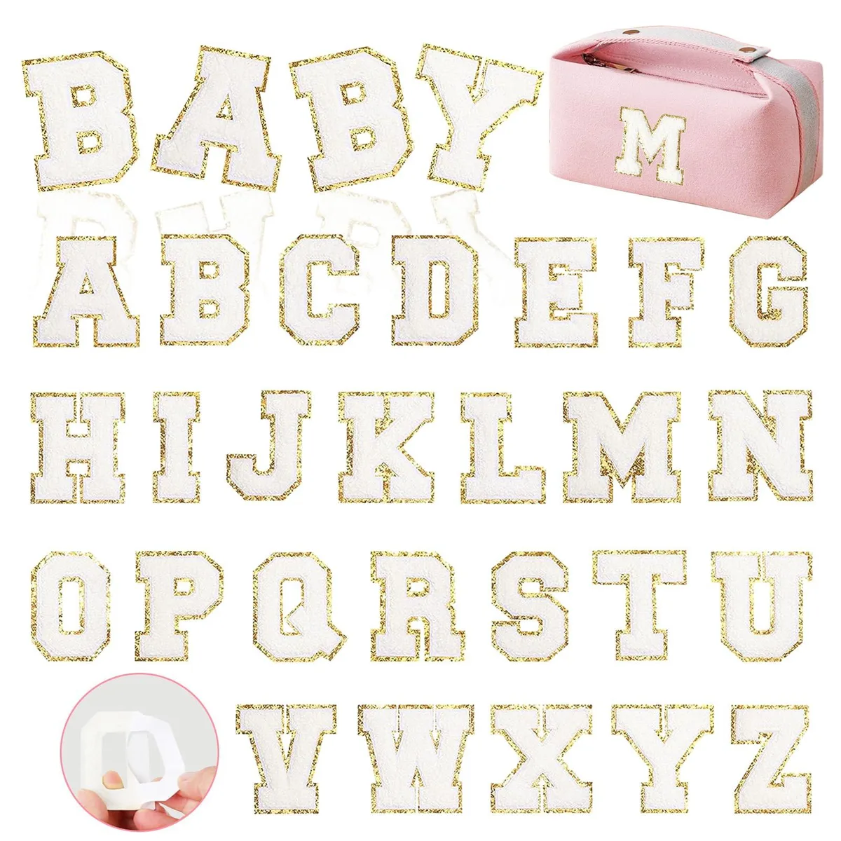  MXCOIRTP MLP03 Self-Adhesive Chenille Letter Patches 26pcs White 2.17in — product photo
