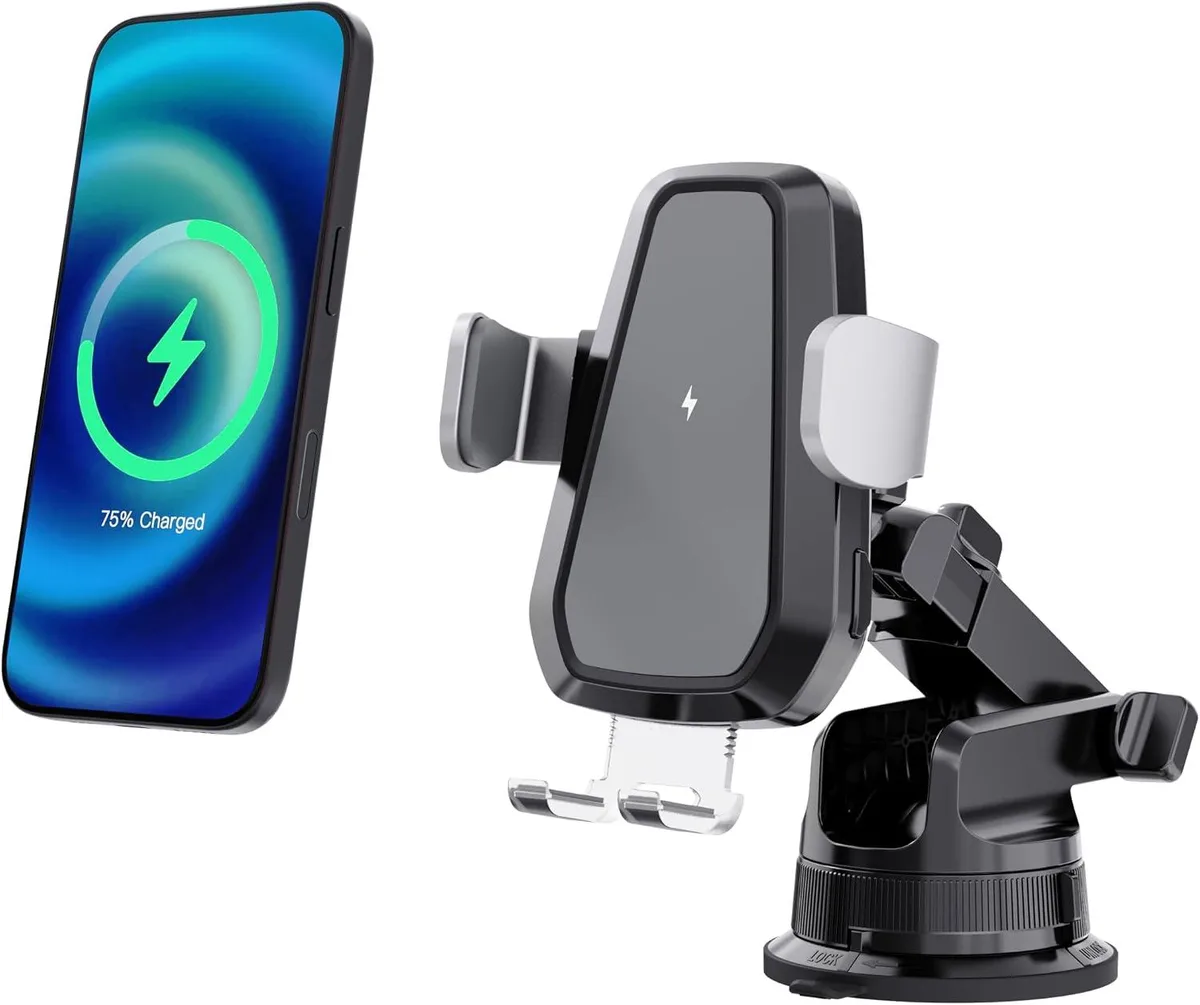 Hamzan Hamzan Wireless Car Charger 15W 50lb Suction Cup 360° Auto Clamp — product photo