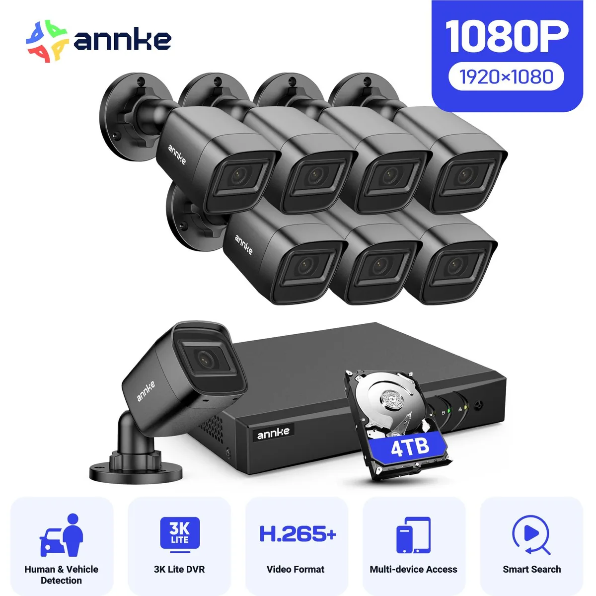 Annke Annke 8-Channel 3K Lite DVR System with 8×1080P Cameras, 4TB HDD — product photo