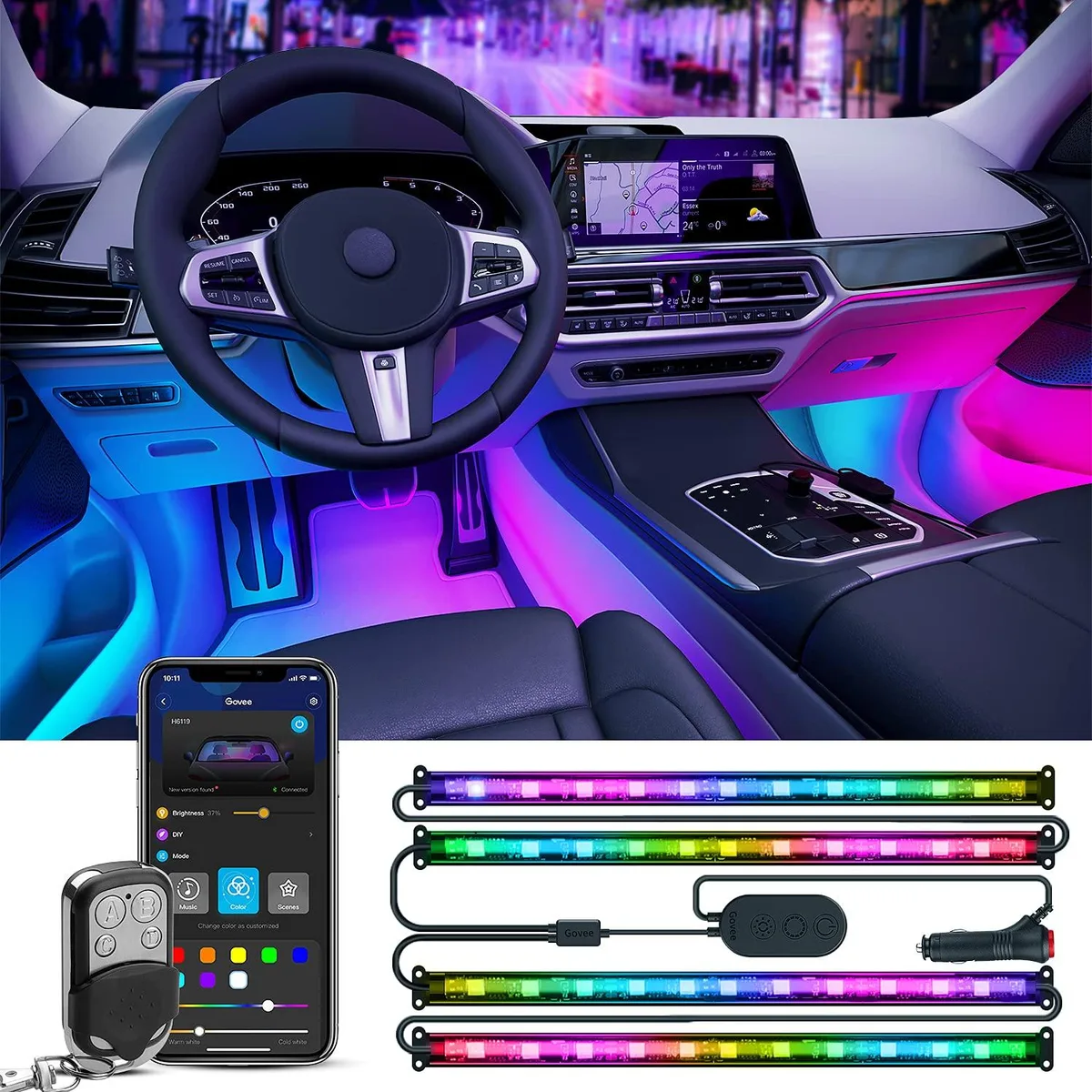  Govee RGBIC Car Interior Lights H6114 4x0.98ft 72 LED APP Remote — product photo
