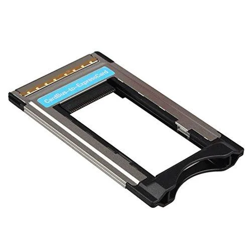 Silver rectangular adapter with ExpressCard 34mm slot and PCMCIA CardBus connector
