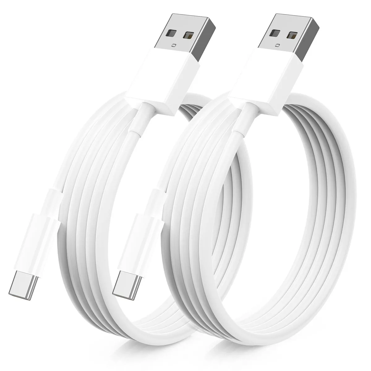 Two short white USB-A to USB-C cables coiled together