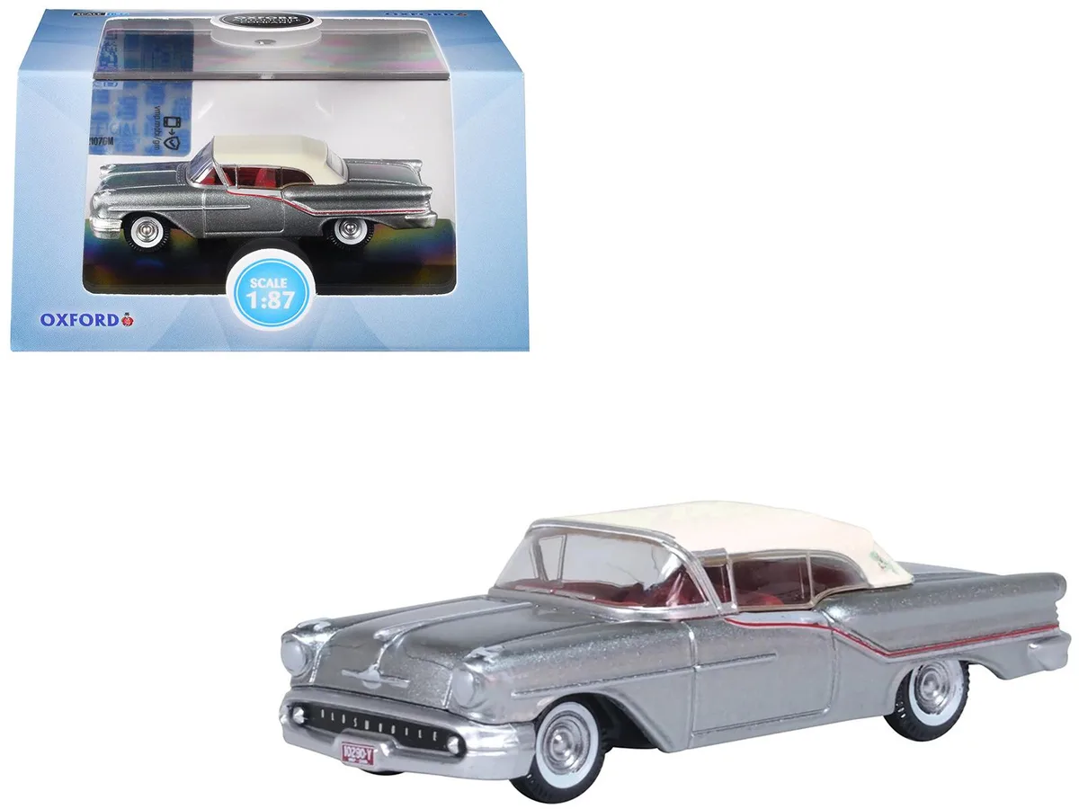 Oxford Diecast Oxford Diecast 1957 Oldsmobile 88 Convertible Juneau Gray 1/87 HO Scale hobby collectible — product photo