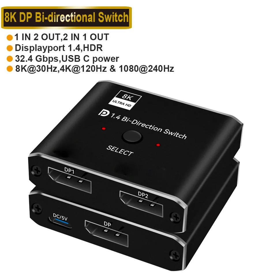 ESTONE ESTONE OZQD DP 1.4 Bidirectional Splitter 8K@30Hz 4K@120Hz 1080P@240Hz — product photo