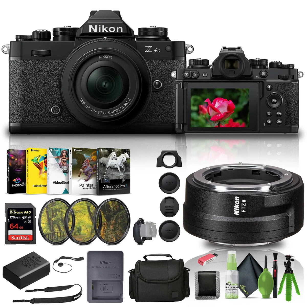 Nikon Inc Nikon Zfc 20.9MP Camera Kit 16-50mm Black FTZ II 64GB 12in Tripod — product photo