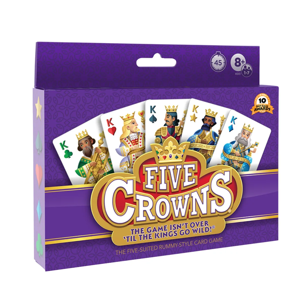 Boxed Five Crowns card game set, black finish, compact travel size