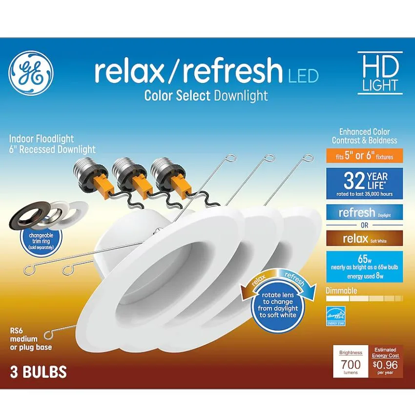 Three round white recessed LED downlights in a pack