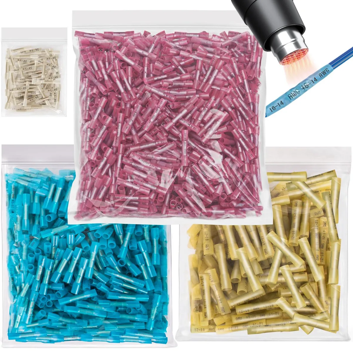 Leeauszya 1500 PCS Heat Shrink Butt Connectors Assorted AWG — product photo