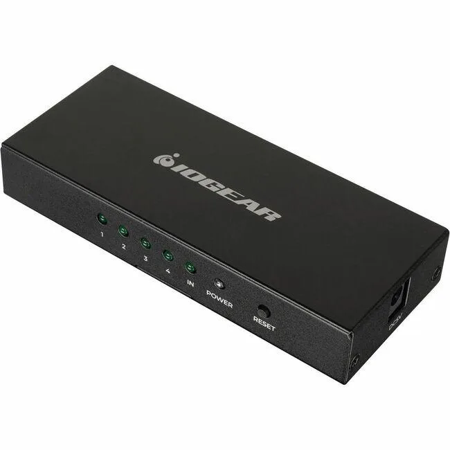 Compact metal box with one HDMI input and four outputs