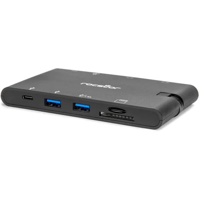 Compact USB-C multiport adapter with seven ports, matte black finish