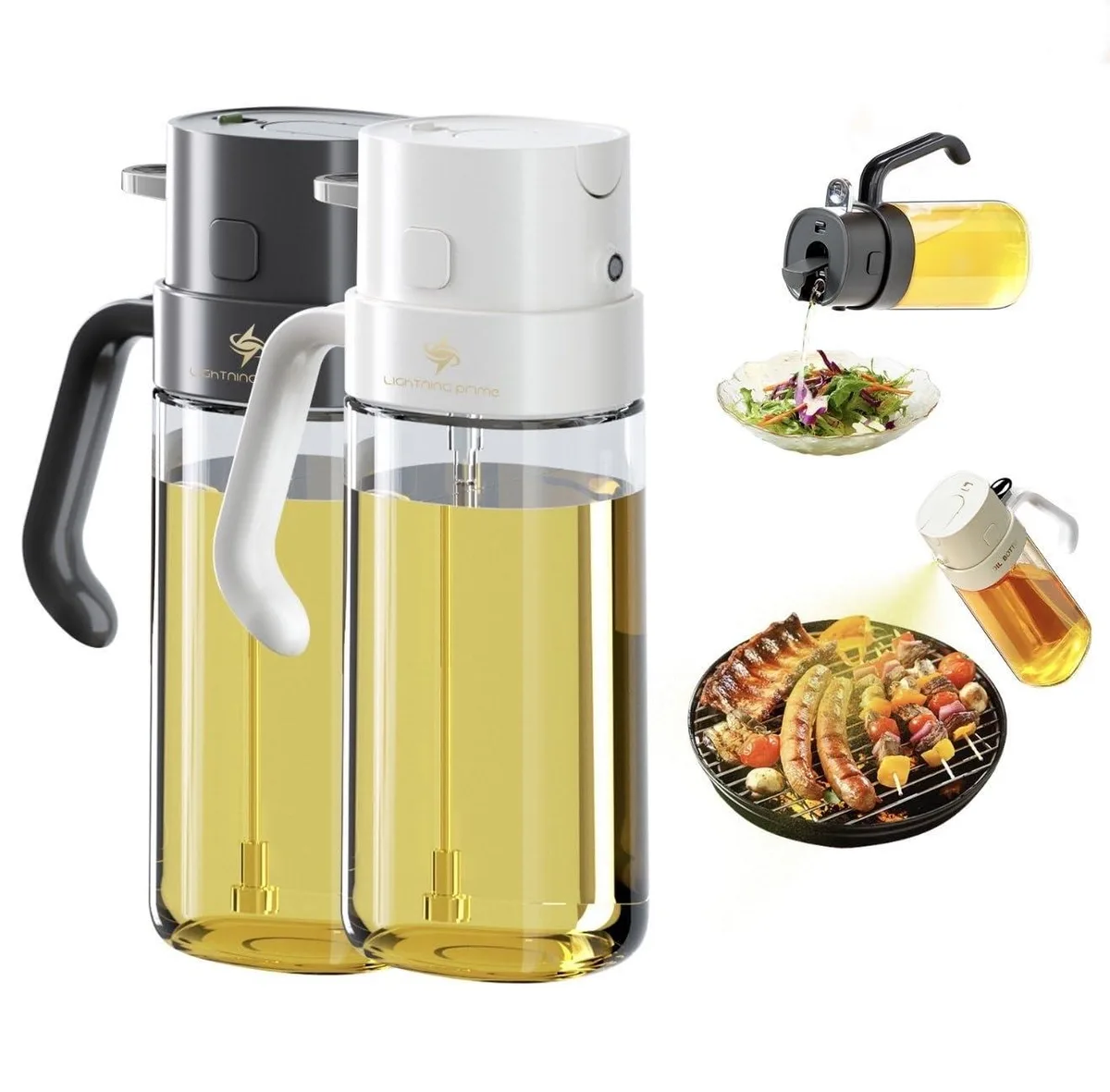 White plastic oil dispenser with ergonomic handle and measuring pour spout, 550 ml capacity
