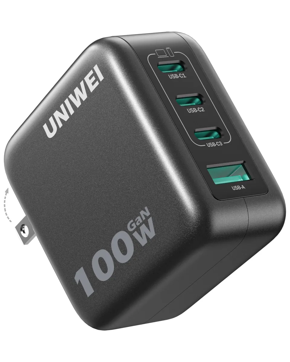  UNIWEI A1622 100W 4-Port GaN USB C Charger Dark Grey — product photo