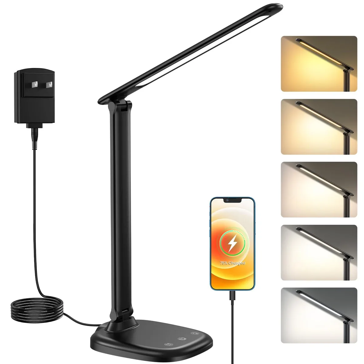DNBeffulgent DNBeffulgent I7 Desk Lamp Black Touch USB 5 Color Modes Stepless Dimmable Timer — product photo