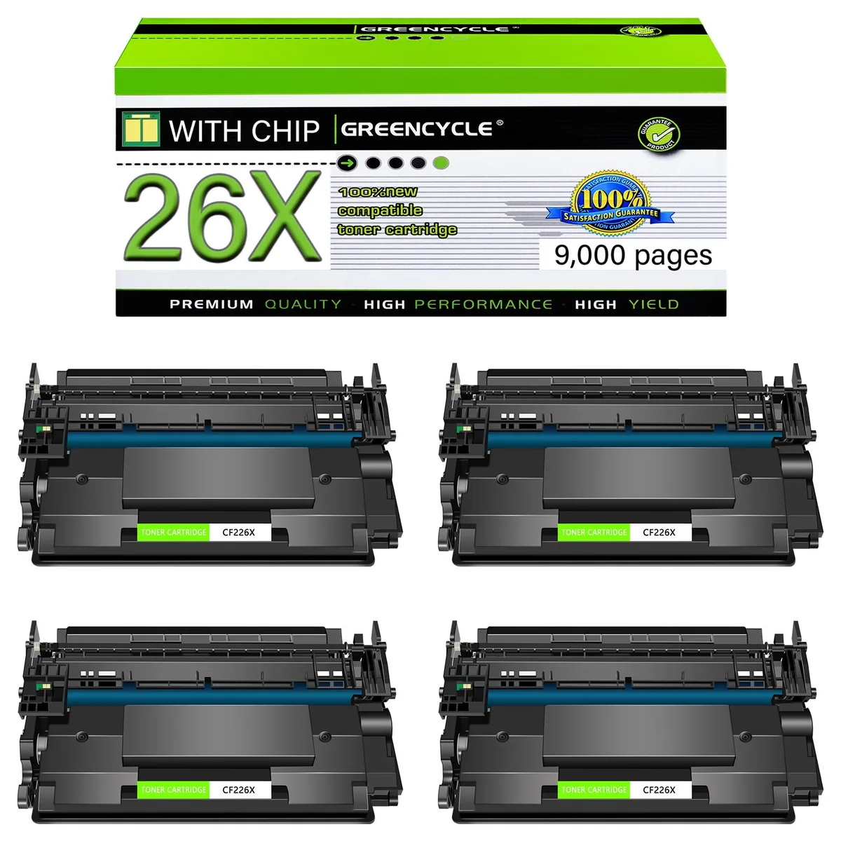 GREENCYCLE GREENCYCLE CF226X Black Toner Cartridge 4 Pack 9000 Pages — product photo