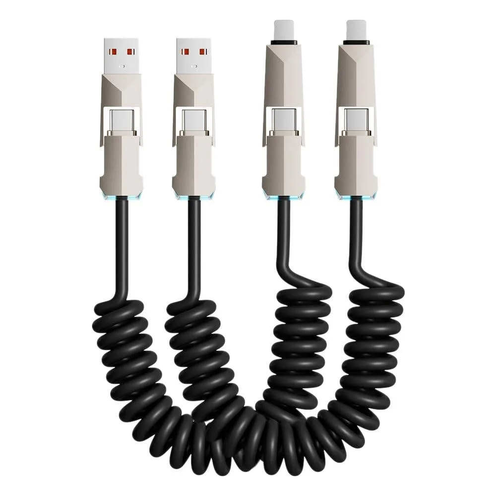 Mobee Mobee 4-in-1 Spring Fast Charging Cable 2-Pack 240W USB-C PD 1.2m/5ft Coiled Retractable Black — product photo