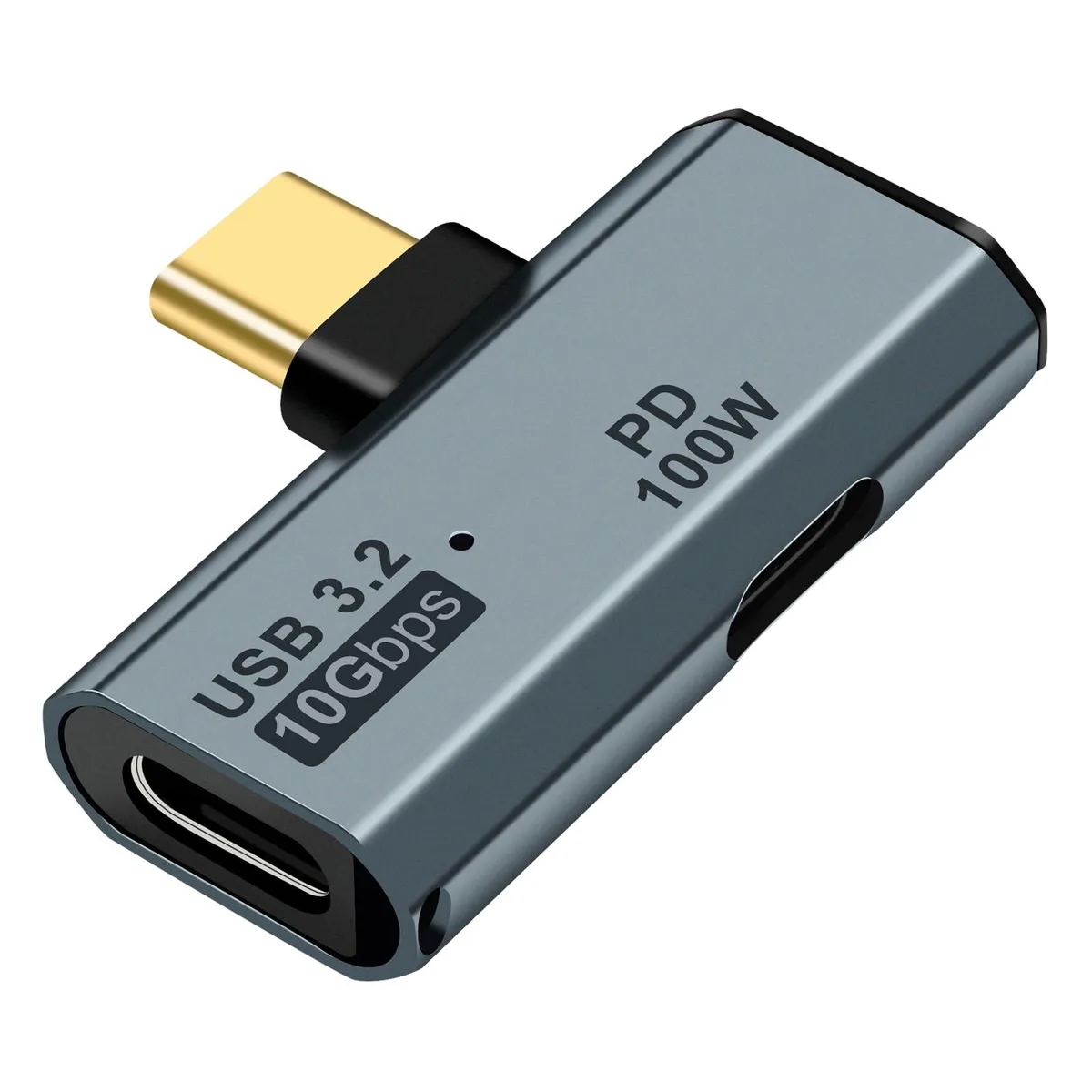 Small grey USB-C splitter with two ports on a short cable