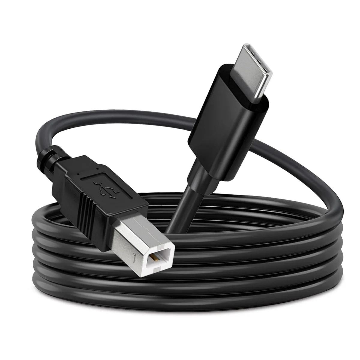 Black 10ft USB-C to USB-B printer cable with male connectors