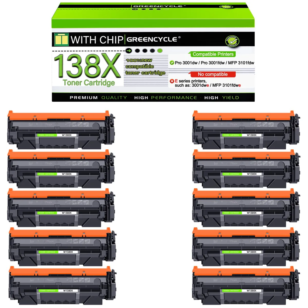 GREENCYCLE GREENCYCLE W1380X toner cartridge 10 pack black 4000 pages — product photo