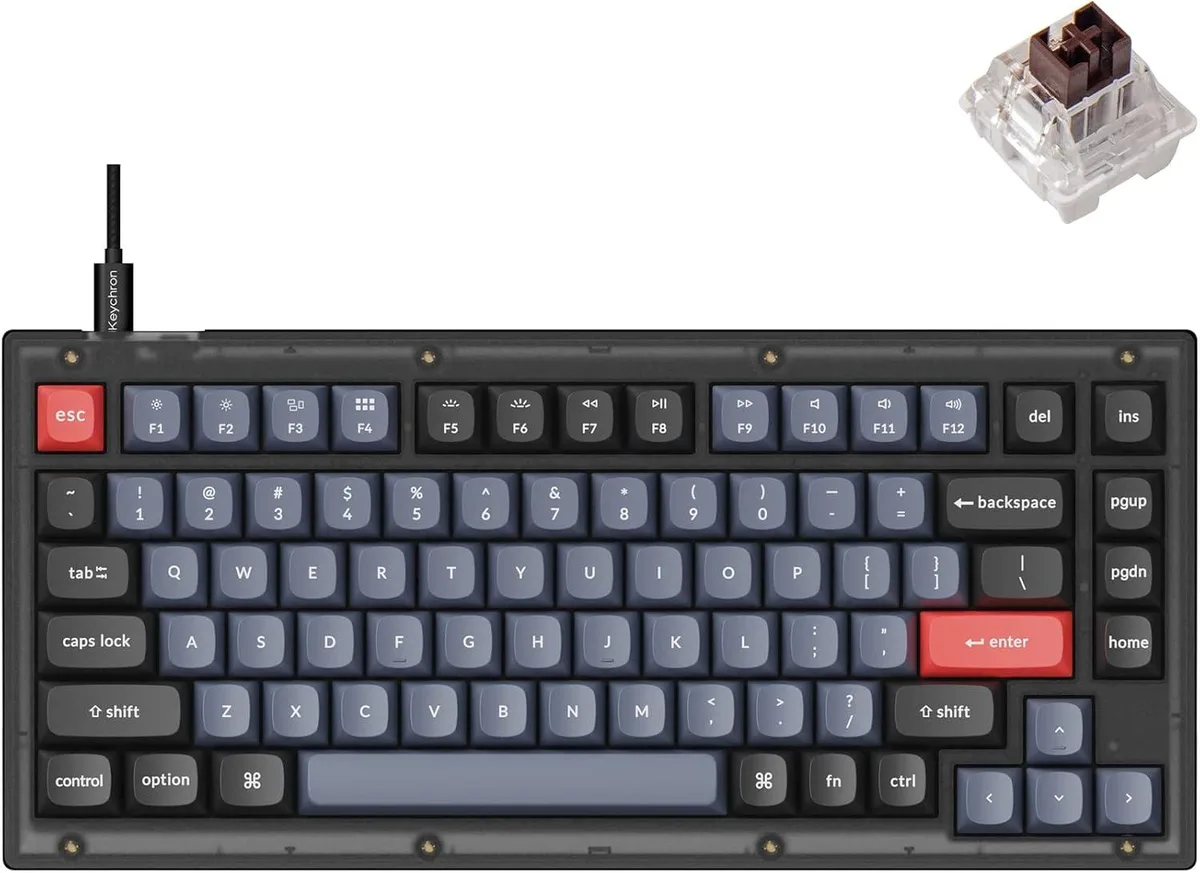 TUKO TUKO 82-Key 75% Gaming Keyboard Frosted Black Translucent Brown Switch — product photo