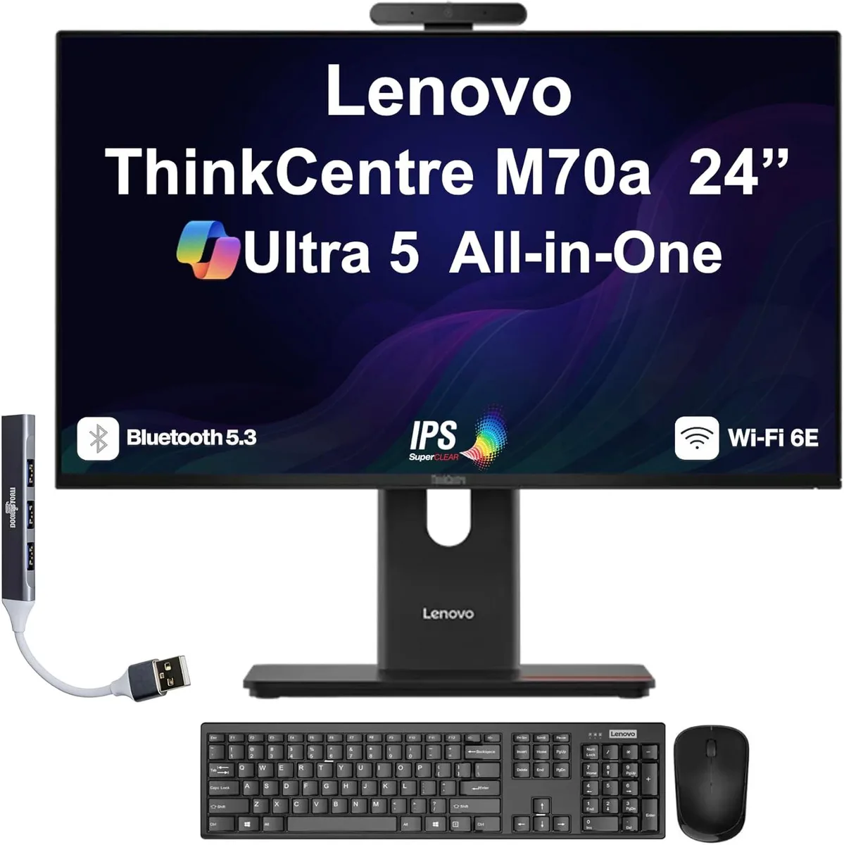 Lenovo Lenovo ThinkCentre M70a all-in-one PC 24" IPS FHD 120Hz Intel Ultra 5 245T vPro 32GB DDR5 8TB PCIe SSD — product photo