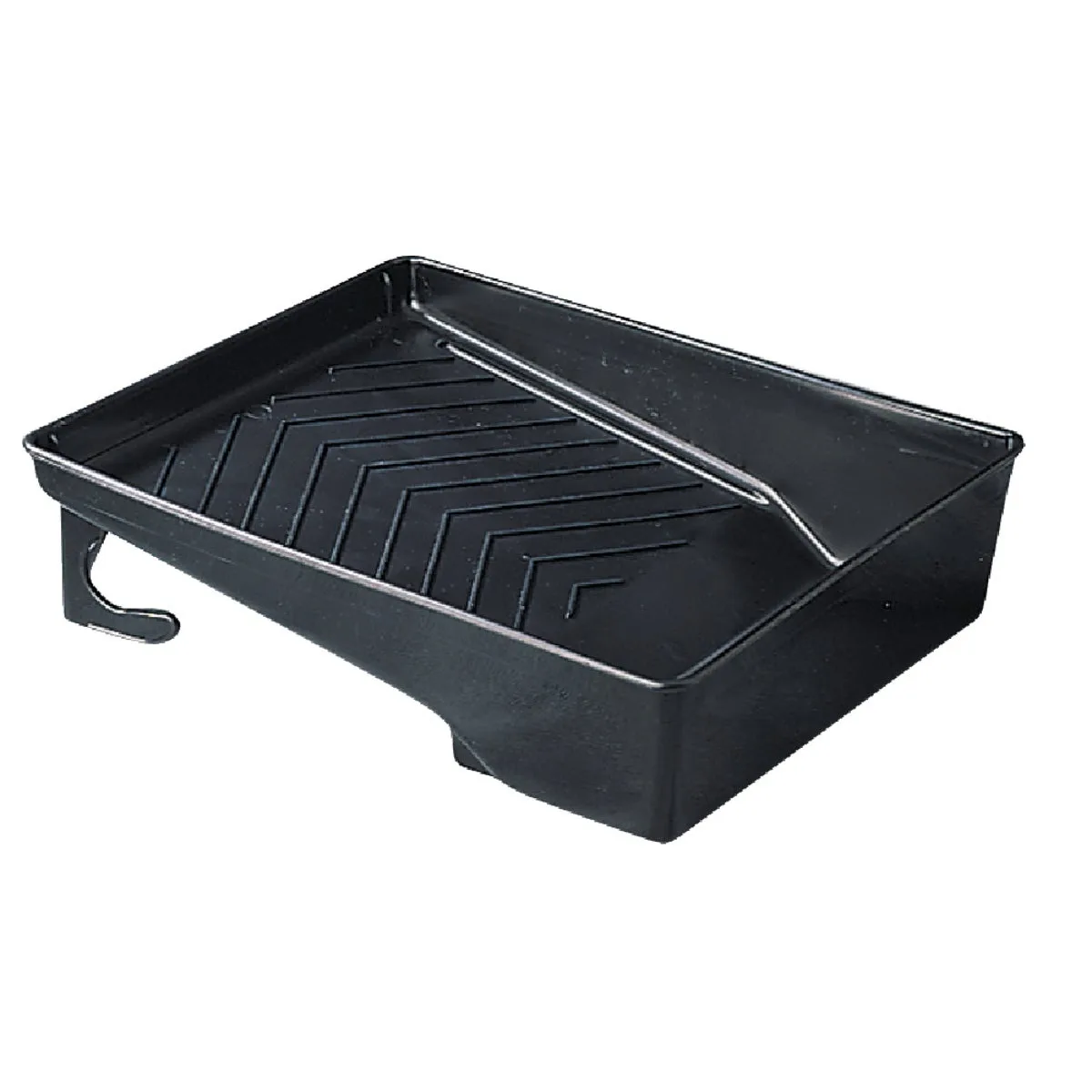 Black plastic deep-well paint tray with rigid legs, holds three quarts