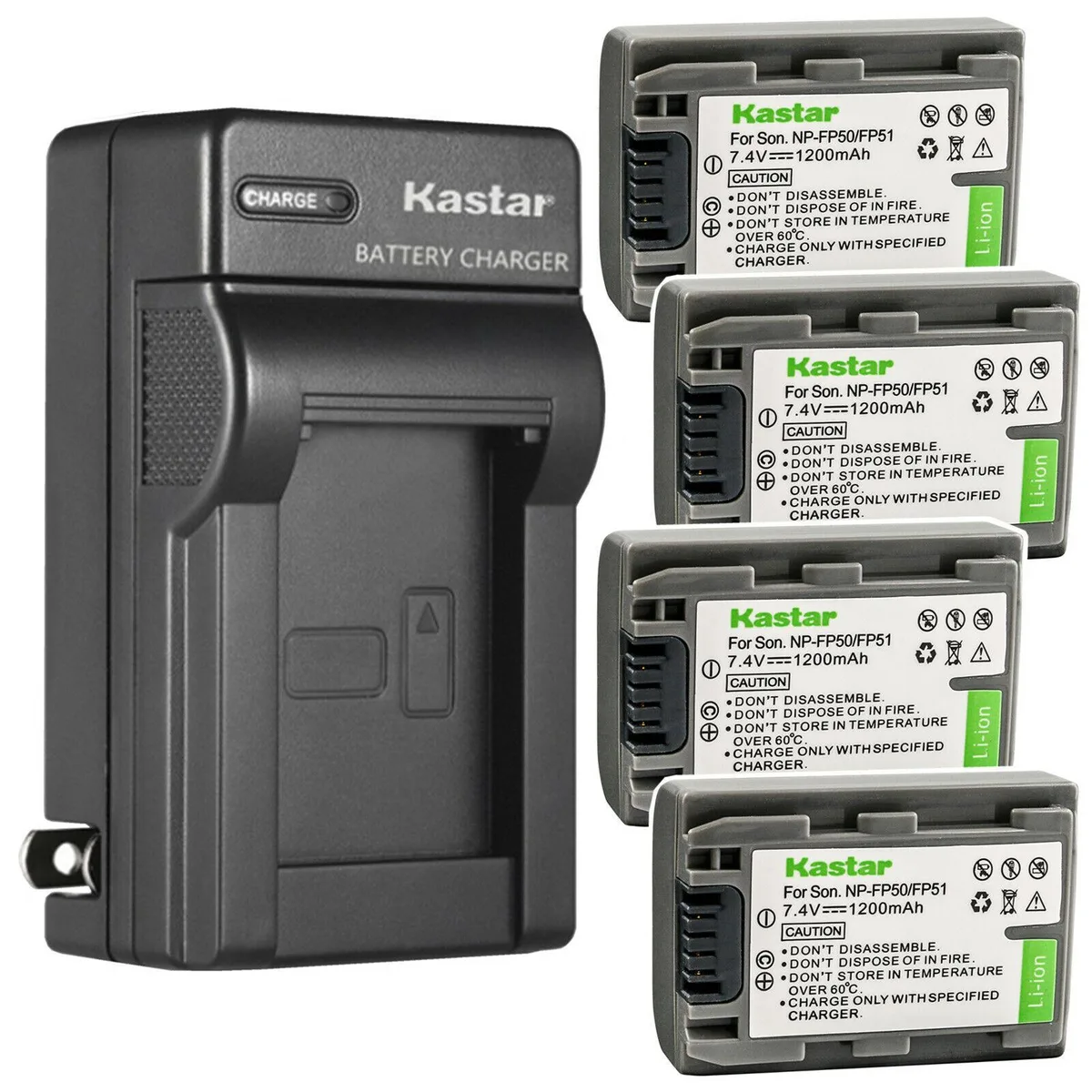 Kastar Kastar 4-Pack NP-FP50/51 Li-Ion Battery &amp; AC Charger — product photo