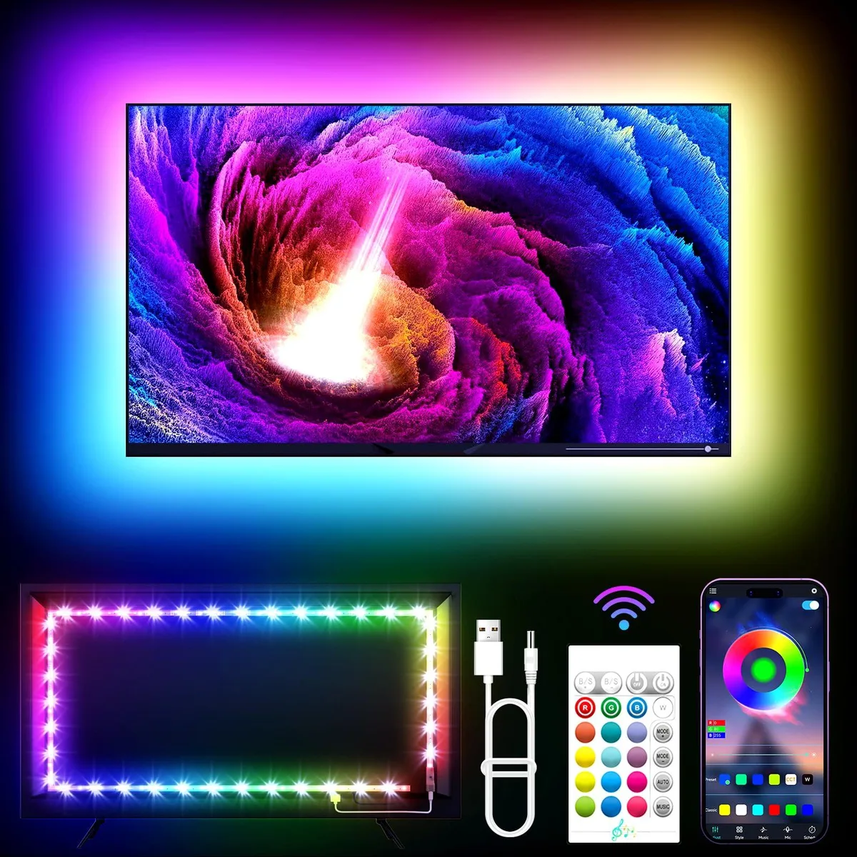 White 11.5ft LED light strip with clear prismatic finish and mini receiver