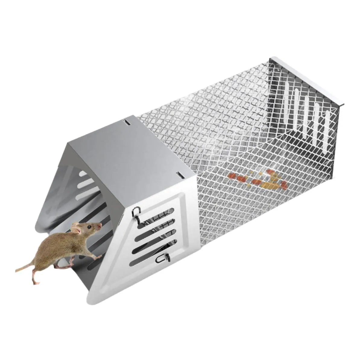 Galvanised steel tunnel trap with slide-out door
