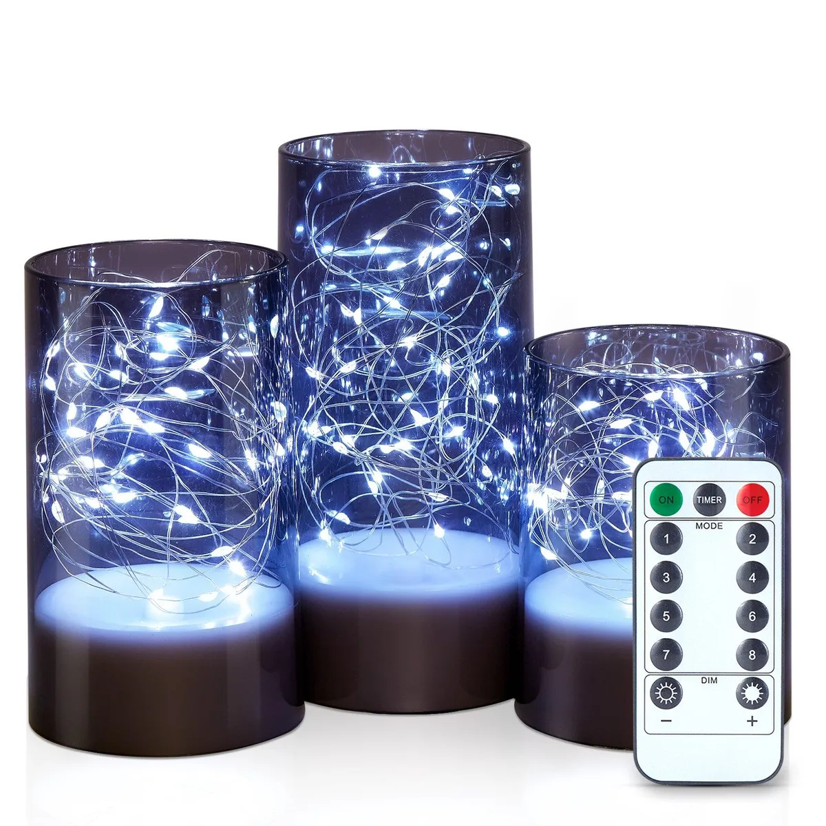 Image Image 3pcs Acrylic Shell Pillar LED Candles Grey 13-Key Remote Timer — product photo