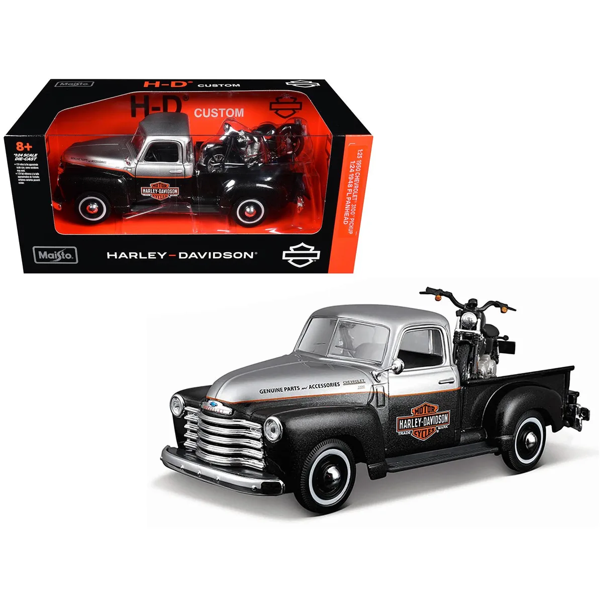 Maisto Maisto 1950 Chevrolet 3100 Truck &amp; 1948 Harley FL Panhead 1/24 Diecast — product photo