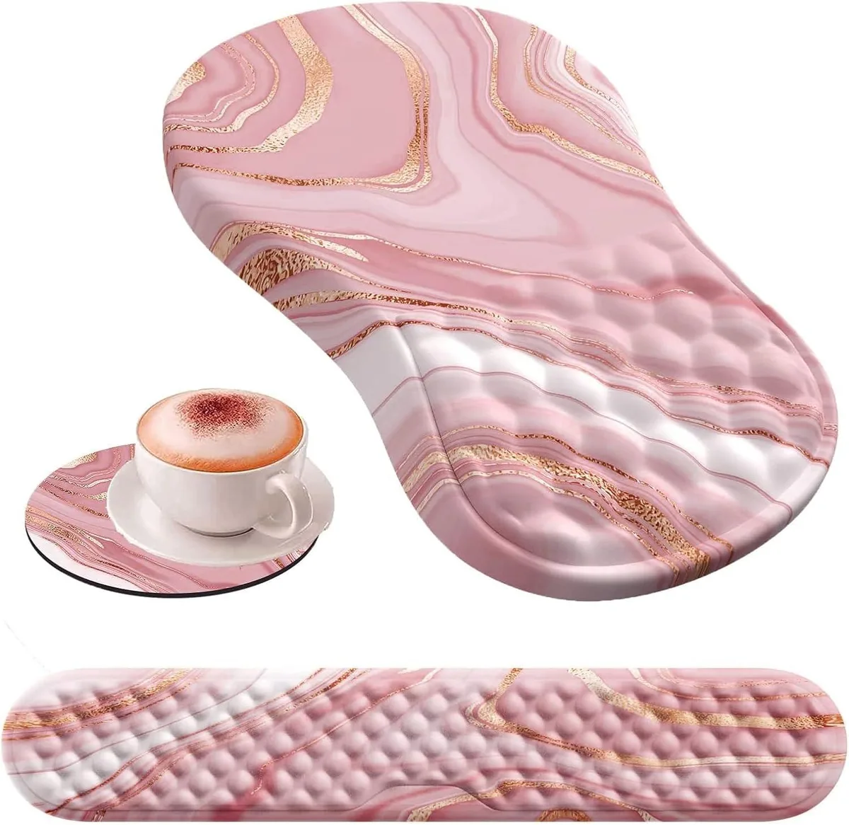 Kenuco Kenuco 3-in-1 Keyboard &amp; Mouse Pad Set with Coaster Rose Gold Pink — product photo