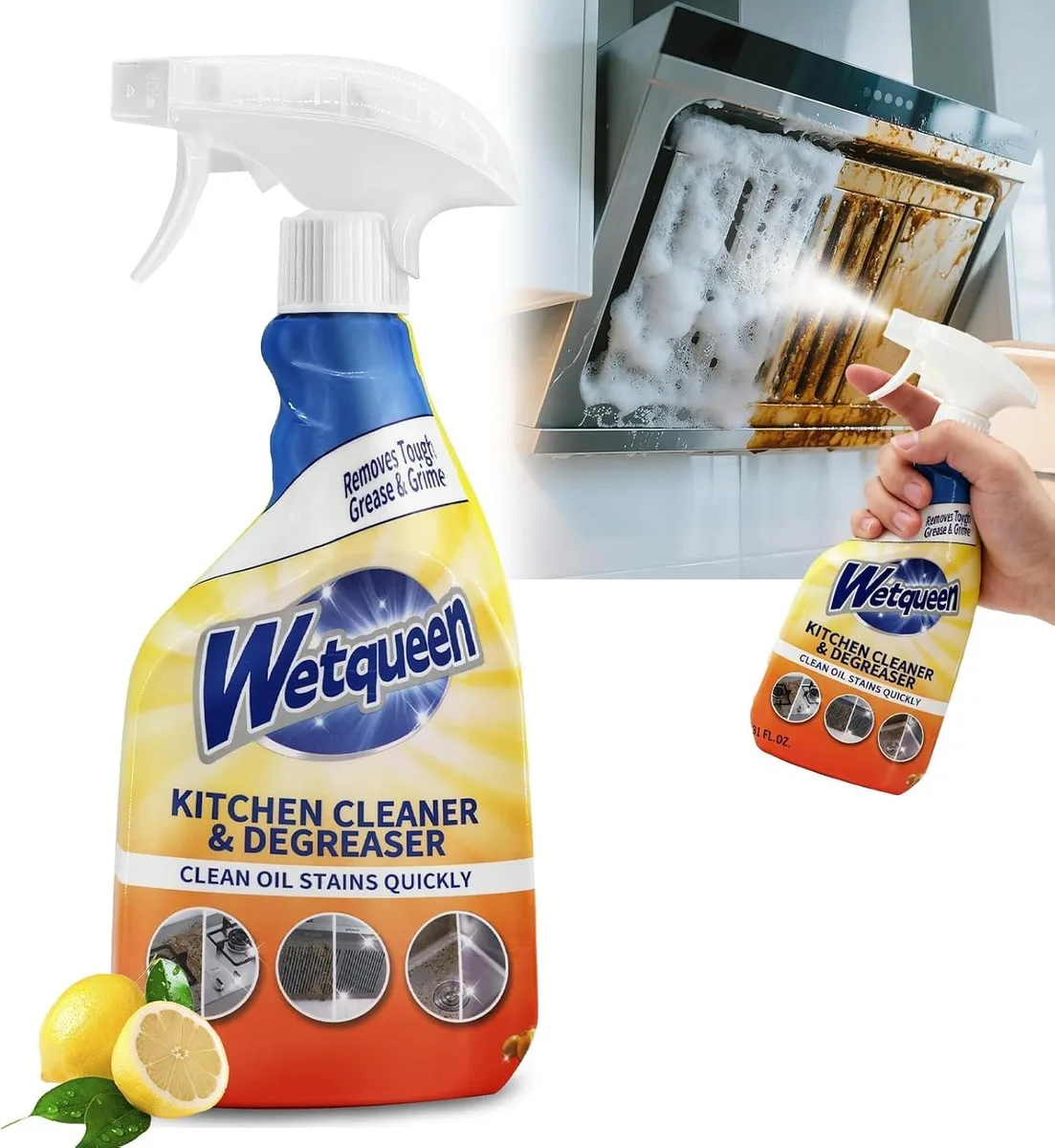 White spray bottle with dual nozzle, lemon scented cleaner, 16.91 Fl Oz