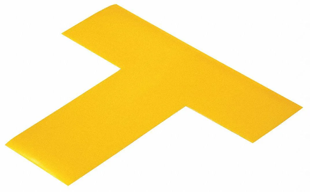 Yellow vinyl floor marking tape roll, 2 inch width, 55 mil thickness, pack of 100
