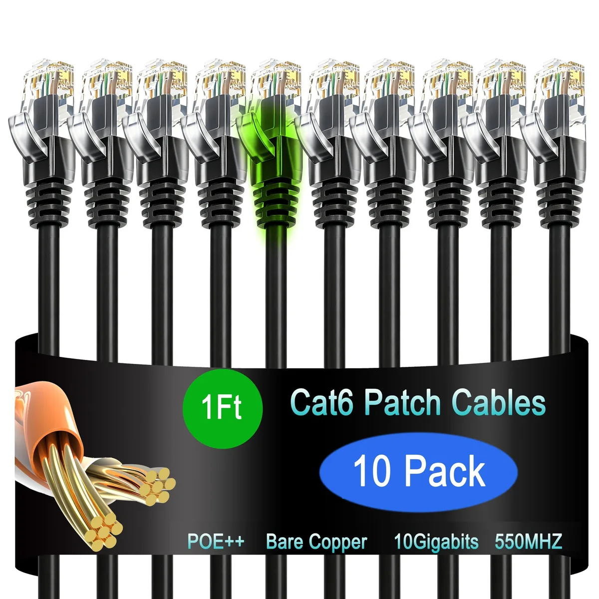 Lysymixs Cat6 Ethernet Patch Cable 1 ft 10 Pack 26AWG Black — product photo