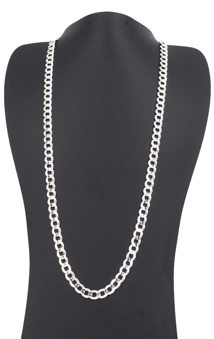 MST MST Solid 925 Sterling Silver 7.2mm Flat Curb Chain Necklace 24in CURB180-24 — product photo